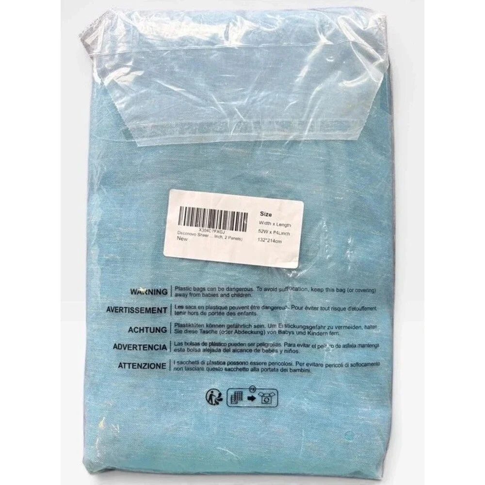 Deconovo Turquoise Faux Linen Semi Sheer Window Curtain Panels 52 x 84 Set 2